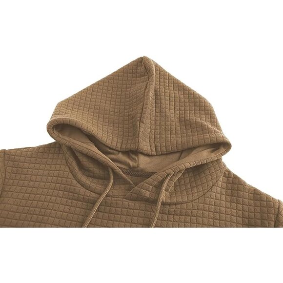 Men's Khaki Pullover Hoodies Long Sleeve Draw String Lace Up Hooded Sweat Shirt - Picture 3 of 6